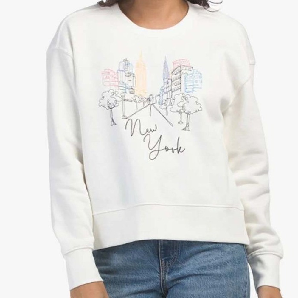 Lane + Delancey New York Skyline Graphic Sweatshirt XL White Cotton‎ Blend